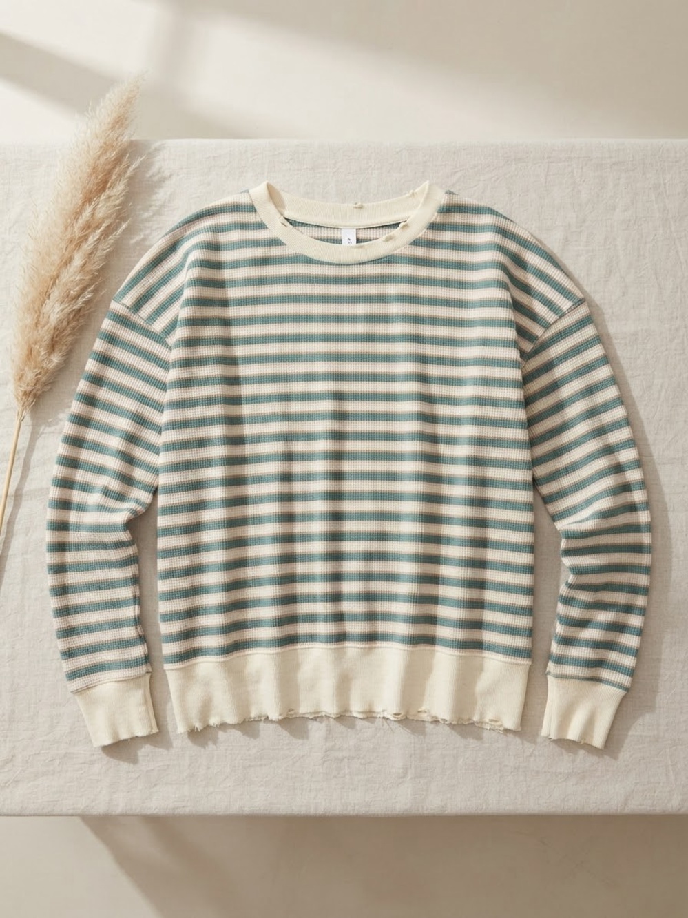 Peach Love California Striped Oversized Waffle Top